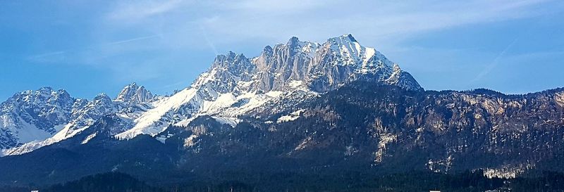 Panoramic view of snowcapped mountains against sky