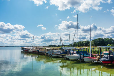 Boats moored in harbor