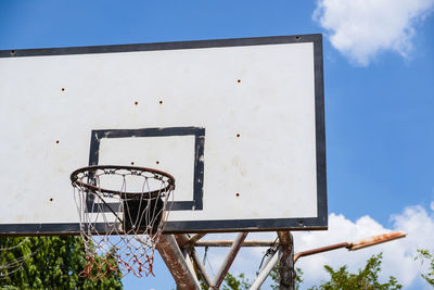 Low angle view of basketball hoop against sky