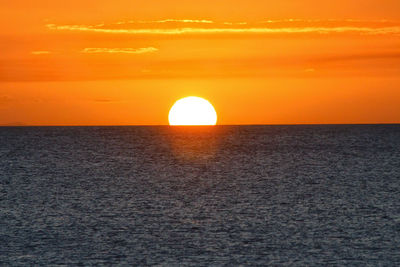 Scenic view of sea against romantic sky at sunset