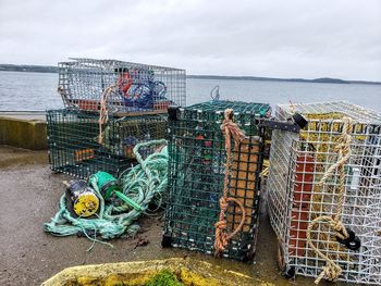 High angle view of lobster traps.