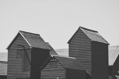 Low angle view of buildings against clear sky