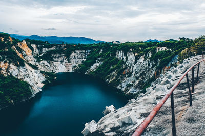 Scenic view of mountain against cloudy sky