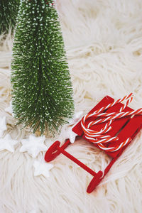 Close-up of christmas decorations on table