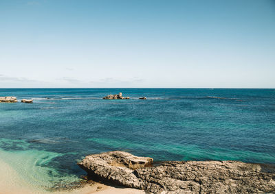 Scenic view of sea against clear sky