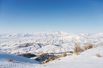 Panoramic view of the mountains with rocks in the tien shan mountains in central asia