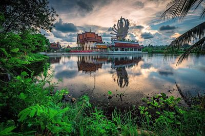 Reflection of building in water