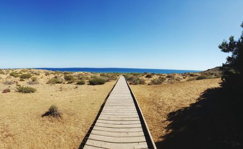 Scenic view of sea against clear blue sky