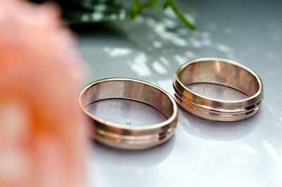 Close-up of rings on table