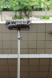 Close-up of metallic structure in bathroom