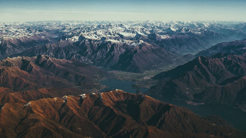 Aerial view of european alps seen from airplane window