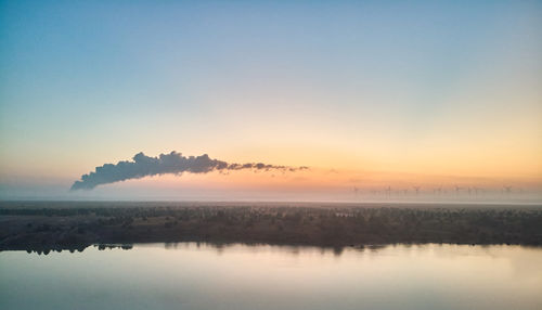 Scenic view of lake against sky during sunset