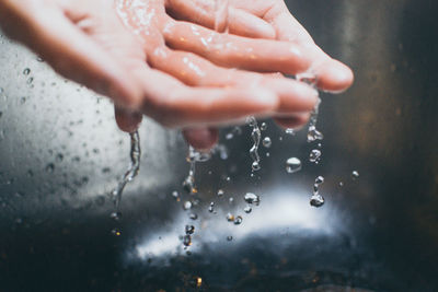 Close-up of wet hand