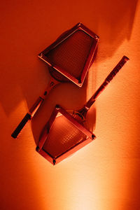 High angle view of electric lamp on wall at home