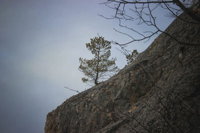 Low angle view of rock formation against sky