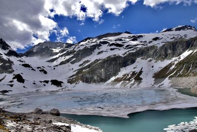 Scenic view of snowcapped mountains against sky