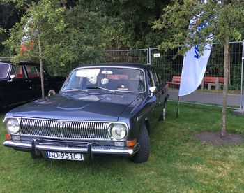 Vintage car on field