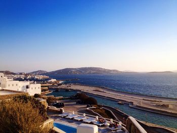 View of mykonos against clear sky