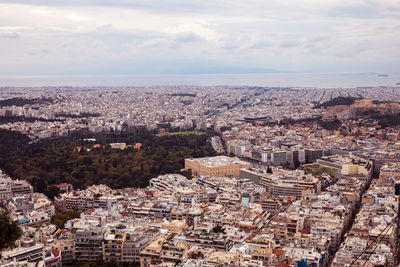 High angle shot of townscape against sky