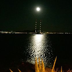 Bridge over river at night