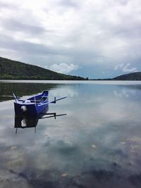Scenic view of lake against cloudy sky