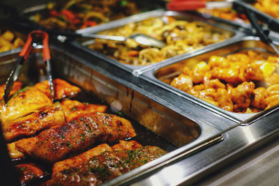 Close-up of food on barbecue grill