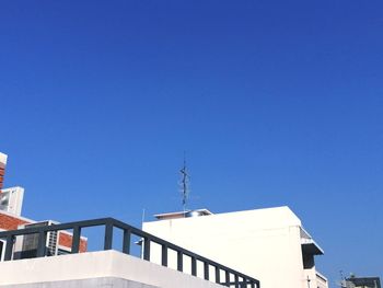 Low angle view of building against clear blue sky