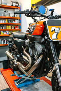 Close-up of motorcycle on street