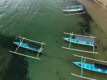 High angle view of boat moored on sea