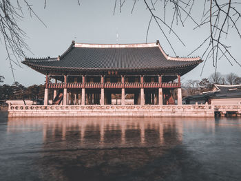 Reflection of building in lake