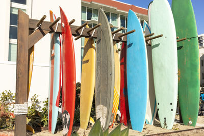 High angle view of clothespins hanging on clothesline