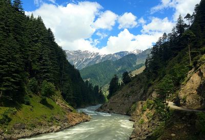 Scenic view of mountains against cloudy sky