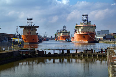 View of ships in commercial dock