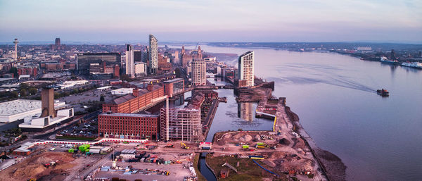 High angle view of buildings in city