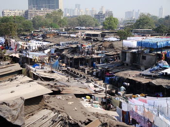 High angle view of buildings in city