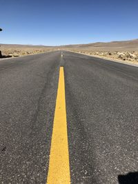 Zebra crossing on road against clear sky