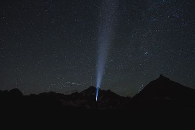 Scenic view of mountains against sky at night
