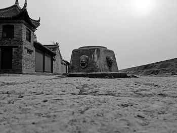 Low angle view of old building against clear sky