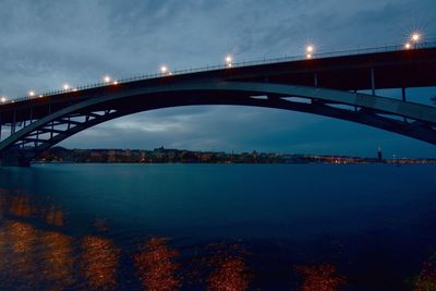 View of bridge over river at night