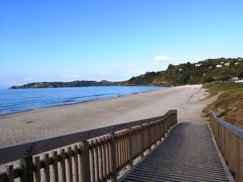 Scenic view of sea against blue sky