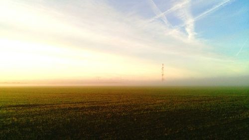 Wind turbines in field