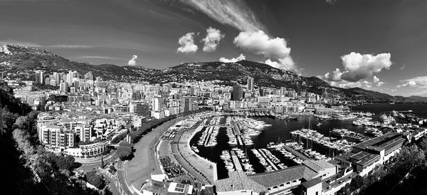 High angle view of illuminated city against sky- monaco - monté-carlo