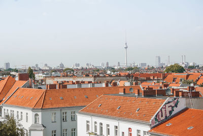 High angle view of buildings against sky