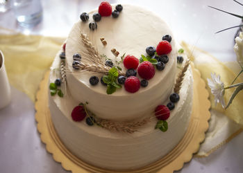 High angle view of cake on table