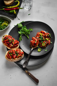 High angle view of food in plate on table