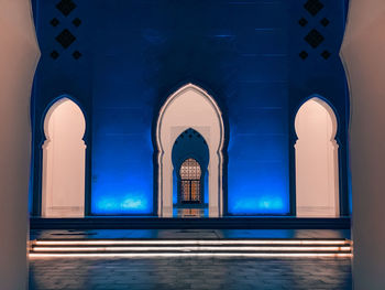 Entrance gate of mosque at night 