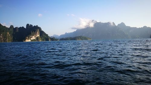 Scenic view of sea against blue sky