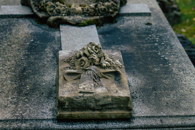 Close-up of sculpture in cemetery