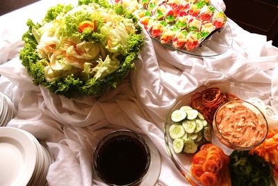 High angle view of food on table