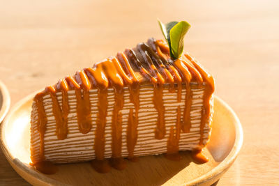 Close-up of dessert in plate on table